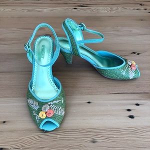 Seychelles Raffia Floral Peep Toe Heels